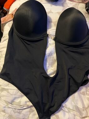 Strapless Black Bodysuit with Built-In Cups